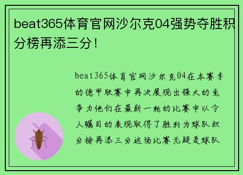 beat365体育官网沙尔克04强势夺胜积分榜再添三分！